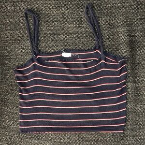 Garage Navy camisole crop top with red and white stripes for Fourth of July